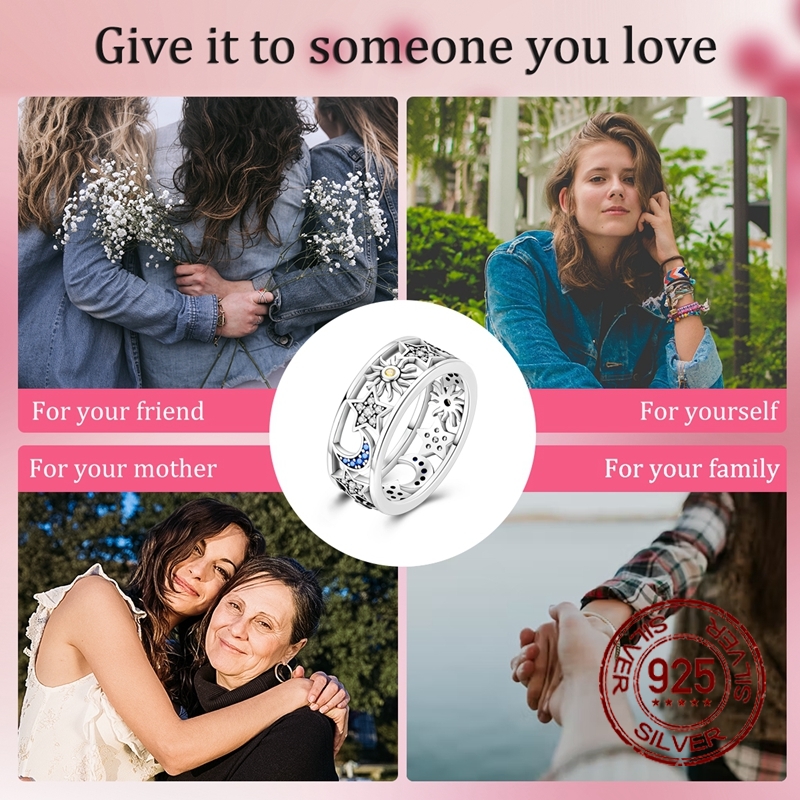 Women's 925 Silver Star Hollow Ring with Zirconia